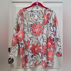 Alfred Dunner Floral Button-Front Blouse in Coral, White And Green Size XL-NWOT
